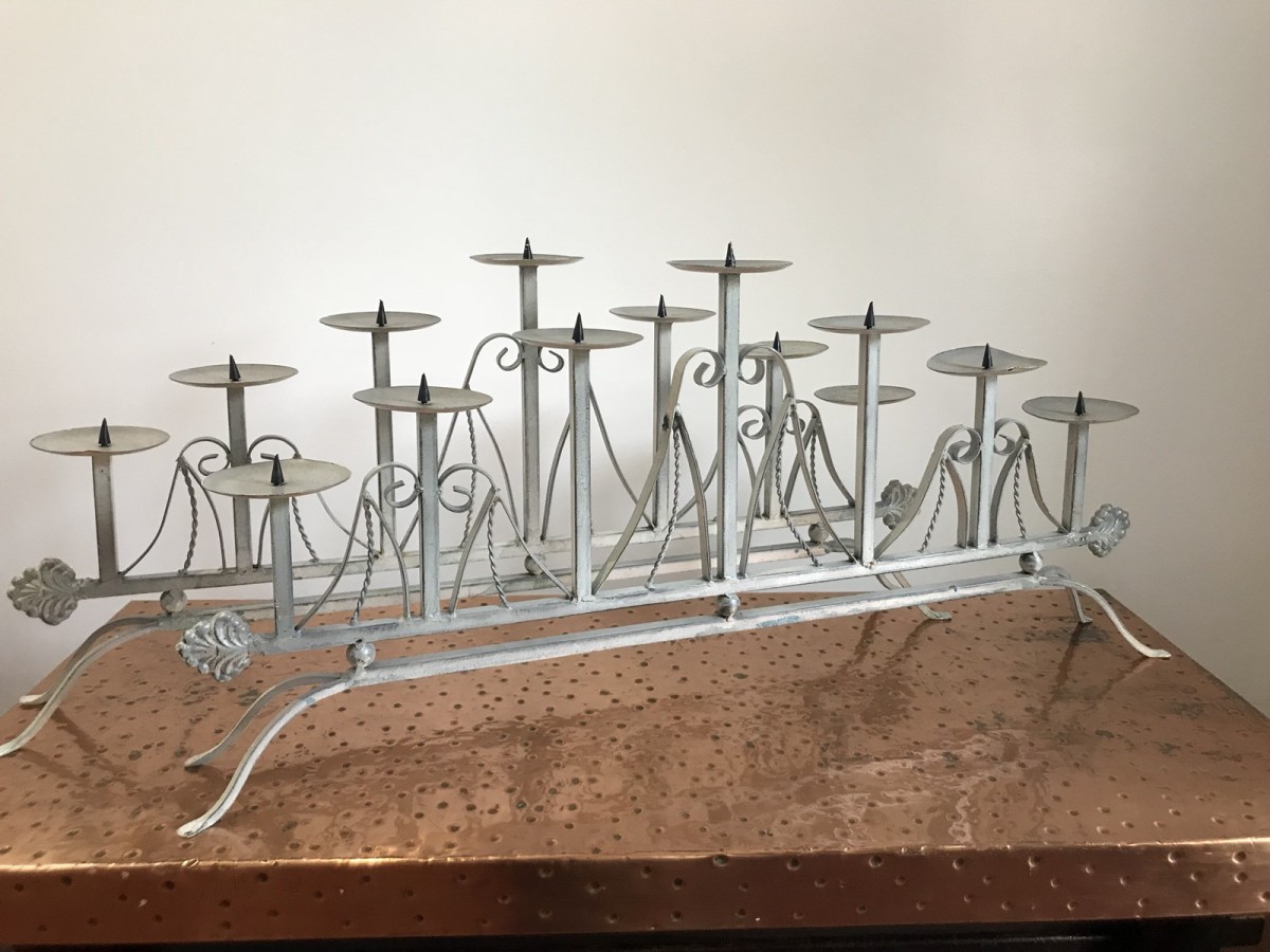 Primary image for Pair Of Ornate Architectural Wrought Iron 7 Branch Candelabras