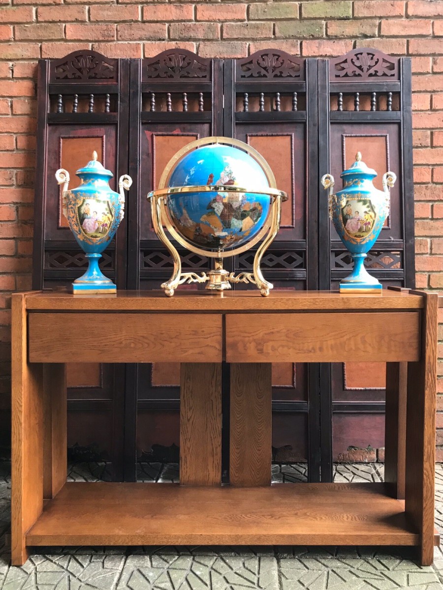 Exceptional Art Deco Style Flemish Solid Oak Designer Console Table