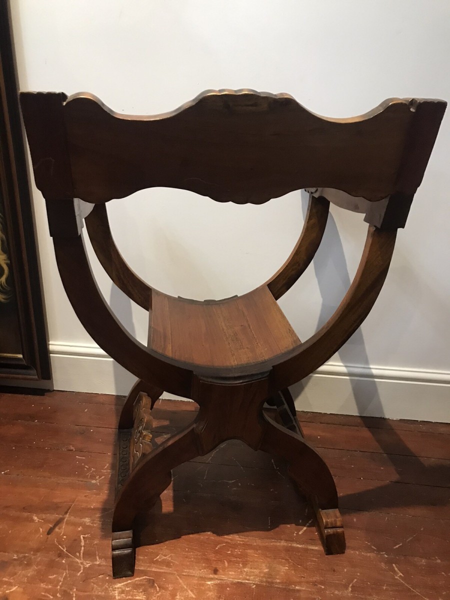 Carved Red Walnut X Frame Green Man Great Hall Chair