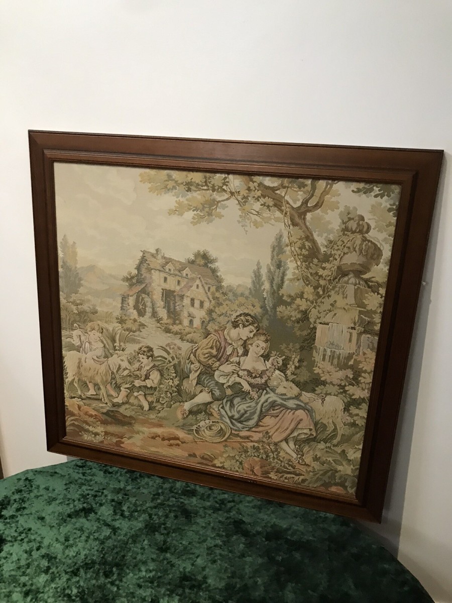 Large Classical French Aubusson Style Needle Point Tapestry In Elm Frame