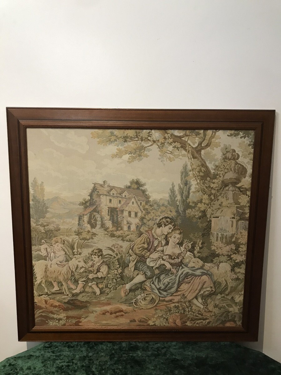 Large Classical French Aubusson Style Needle Point Tapestry In Elm Frame