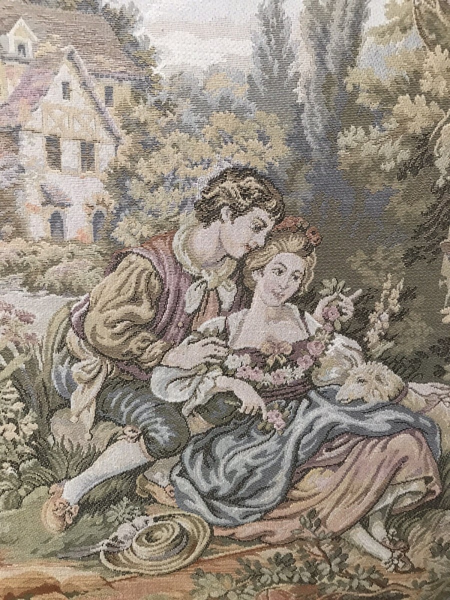 Large Classical French Aubusson Style Needle Point Tapestry In Elm Frame
