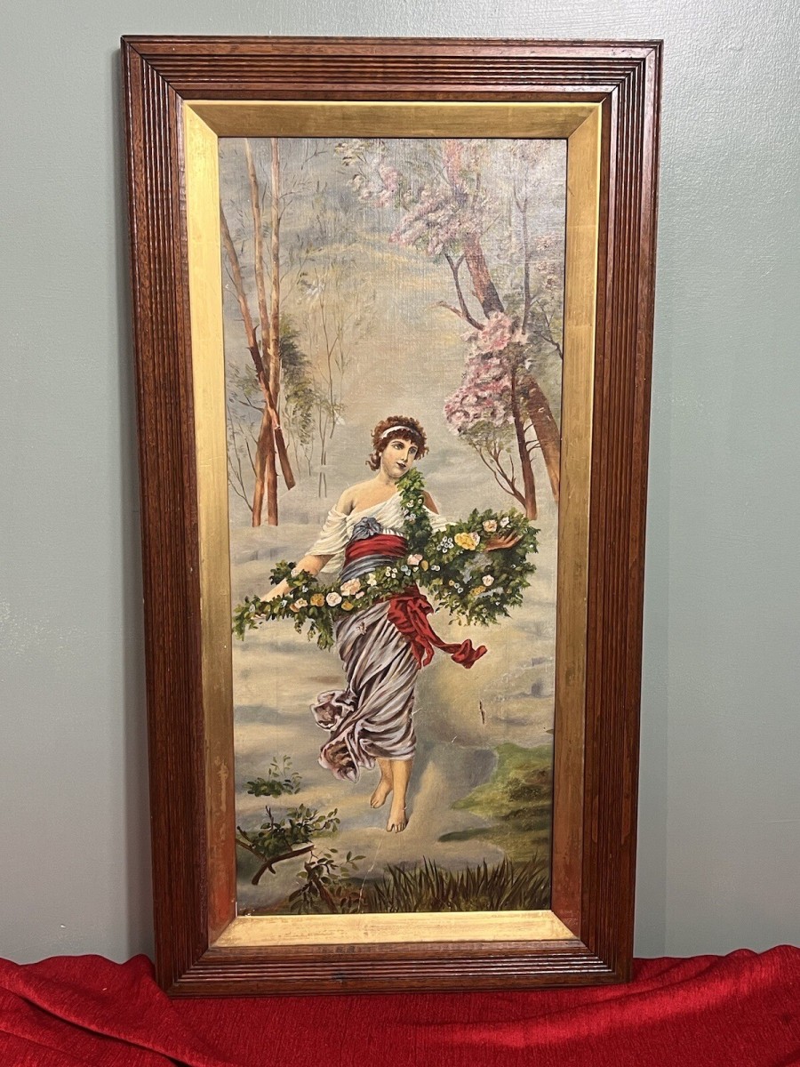 Austrian Viennese Winter Landscape With Enchanting Woman Holding Floral Garland