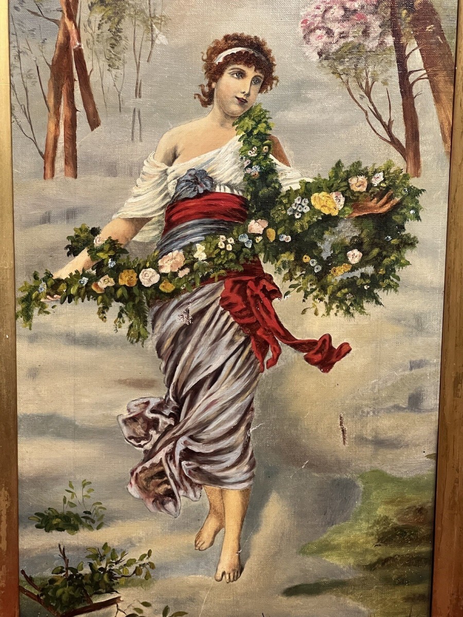 Austrian Viennese Winter Landscape With Enchanting Woman Holding Floral Garland
