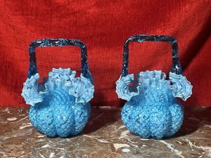 Rare Victorian Hand Blown Bristol Art Glass Basket Vases Circa - 1890 Composition - Glass Listing Description Wonderful And Highly Decorative Scalloped Shell Bristol Glass Basket Vases, With Fluted Mouth Openings And Thorn Carry Handles. Matching Pair In Perfect Condition. Dimensions In Inches Height 7.5" X Width 5.5"