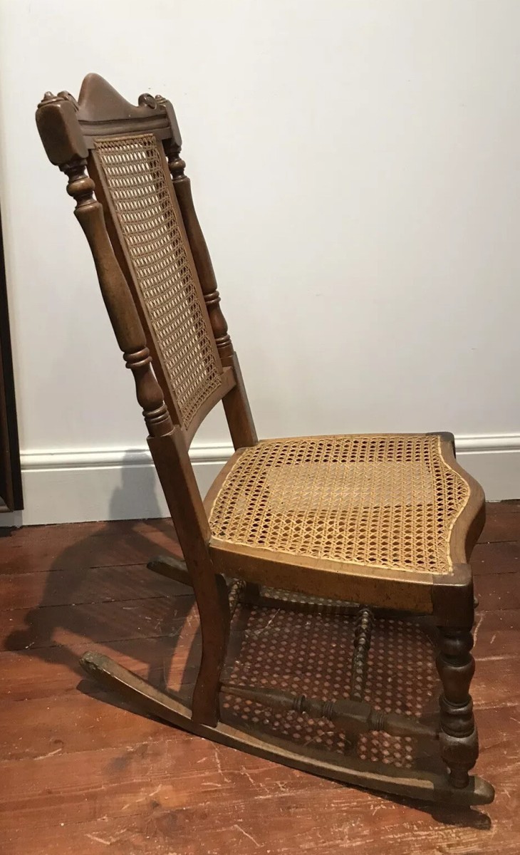 Aesthetic Movement Rare Cane Serpentine Front Spindle Back Rocking Chair