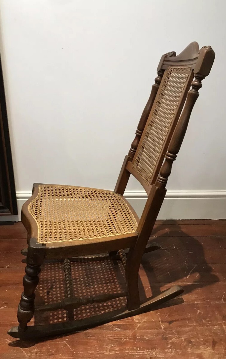 Aesthetic Movement Rare Cane Serpentine Front Spindle Back Rocking Chair