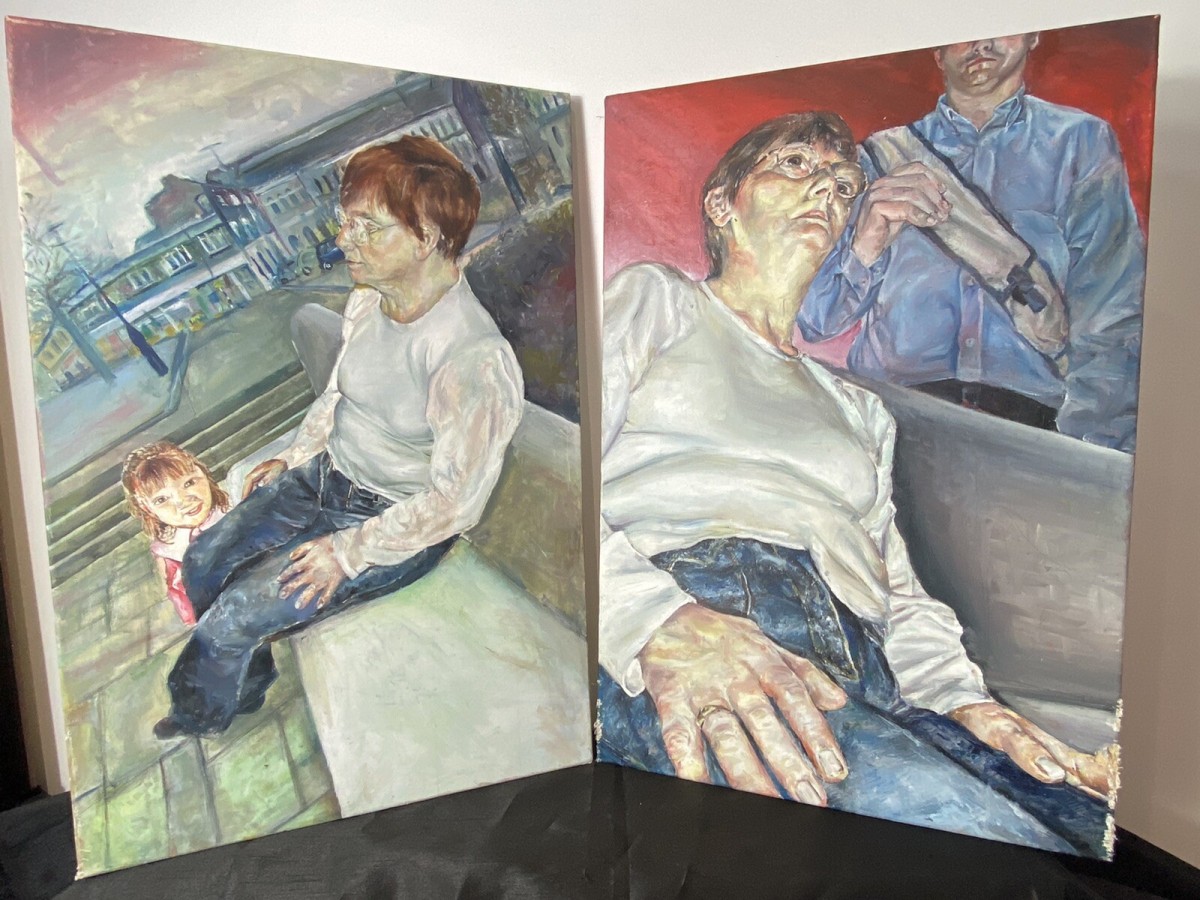 Pair Of 20th Century Contemporary Expressionist Oil Paintings After Lucian Freud