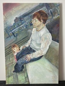 Pair Of 20th Century Contemporary Expressionist Oil Paintings After Lucian Freud Circa - 20th Century Composition - Oil On Canvas Listing Description Pair Of Finely Painted Oil On Canvas Expressionist Portraits Depicting Middle Aged Female Muse Painted By Accomplished Artist In The Style Of British Artist Lucian Freud. Fabulous Investment Artworks. Unframed. 1st Painting Title ; ' The Joys Of Grand Motherhood' Lady In Casual Clothes Sitting On Metal Bench Stares Away From Watcher. Young Girl Kneeling Playing Looking Up At the Sitter With Dazzling Eyes And Large Smile. Detailed Townscape Background. Very Fine Artwork With Impeccable Facial Expression and Detail, Hands And Hair By Skilled Artist. 2nd Painting Title ; 'The Joys Of Grand Motherhood Study' Close Up Front View Of Same Lady Muse Sitting On Metal Bench, A Male Standing Behind Her. Wonderful Use Of Light And Dark Tones. Detailed Facial Features And Clothing Movement. Dimensions In Inches Height 29 3/4" Width 20"