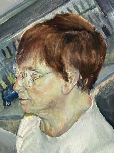 Pair Of 20th Century Contemporary Expressionist Oil Paintings After Lucian Freud Circa - 20th Century Composition - Oil On Canvas Listing Description Pair Of Finely Painted Oil On Canvas Expressionist Portraits Depicting Middle Aged Female Muse Painted By Accomplished Artist In The Style Of British Artist Lucian Freud. Fabulous Investment Artworks. Unframed. 1st Painting Title ; ' The Joys Of Grand Motherhood' Lady In Casual Clothes Sitting On Metal Bench Stares Away From Watcher. Young Girl Kneeling Playing Looking Up At the Sitter With Dazzling Eyes And Large Smile. Detailed Townscape Background. Very Fine Artwork With Impeccable Facial Expression and Detail, Hands And Hair By Skilled Artist. 2nd Painting Title ; 'The Joys Of Grand Motherhood Study' Close Up Front View Of Same Lady Muse Sitting On Metal Bench, A Male Standing Behind Her. Wonderful Use Of Light And Dark Tones. Detailed Facial Features And Clothing Movement. Dimensions In Inches Height 29 3/4" Width 20"