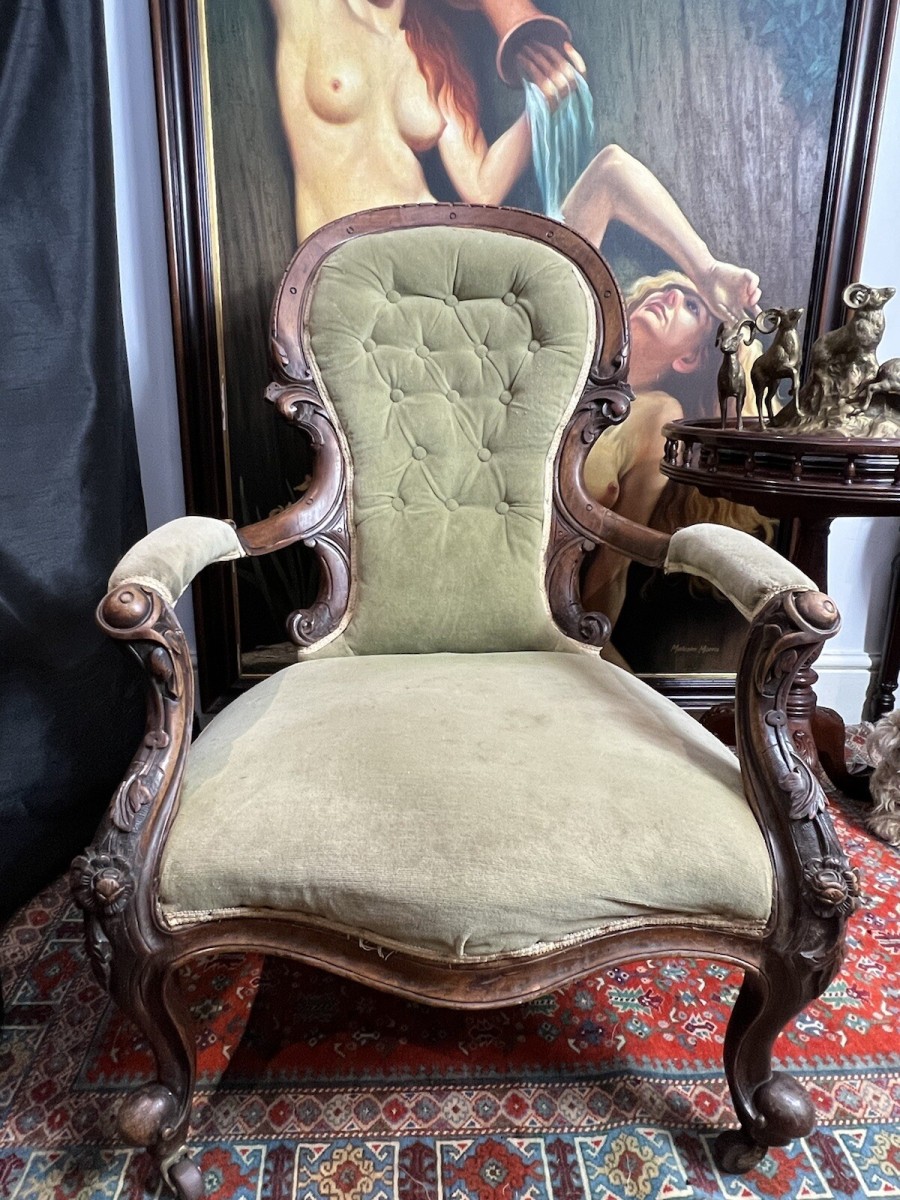 Primary image for Victorian Circa 1870 Velvet Deep Buttoned Balloon Back Armchair