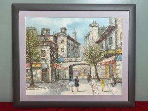 French Impressionist Parisian Street Scene Caroline Burnett Circa - 1950's Composition - Oil On Canvas Listing Description Wonderful Impressionist Oil Painting Of French Parisian High Street Scene. French Architectural Showpiece With French Ladies Of High Fashion In Bright Outfits Perusing Around The Artwork. A Central Under Bridge View Revealing Vibrant Retail Shops, Cafe's And Hotels On Roadsides. Stunning Bright Oil Painting Thought To Be The Hand Of American Parisian Street Scene Artist Caroline Burnett (1877-1950) Of The Contemporary Movement. Unsigned. Set In Contemporary Style Grey Wood Frame. Dimensions In Inches Height 22 3/4" X Width 26 3/4" For Any Further Information Please Call The Curator On 07707 488 566 Thank-You