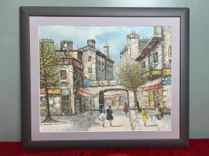 French Impressionist Parisian Street Scene Caroline Burnett Circa - 1950's Composition - Oil On Canvas Listing Description Wonderful Impressionist Oil Painting Of French Parisian High Street Scene. French Architectural Showpiece With French Ladies Of High Fashion In Bright Outfits Perusing Around The Artwork. A Central Under Bridge View Revealing Vibrant Retail Shops, Cafe's And Hotels On Roadsides. Stunning Bright Oil Painting Thought To Be The Hand Of American Parisian Street Scene Artist Caroline Burnett (1877-1950) Of The Contemporary Movement. Unsigned. Set In Contemporary Style Grey Wood Frame. Dimensions In Inches Height 22 3/4" X Width 26 3/4" For Any Further Information Please Call The Curator On 07707 488 566 Thank-You