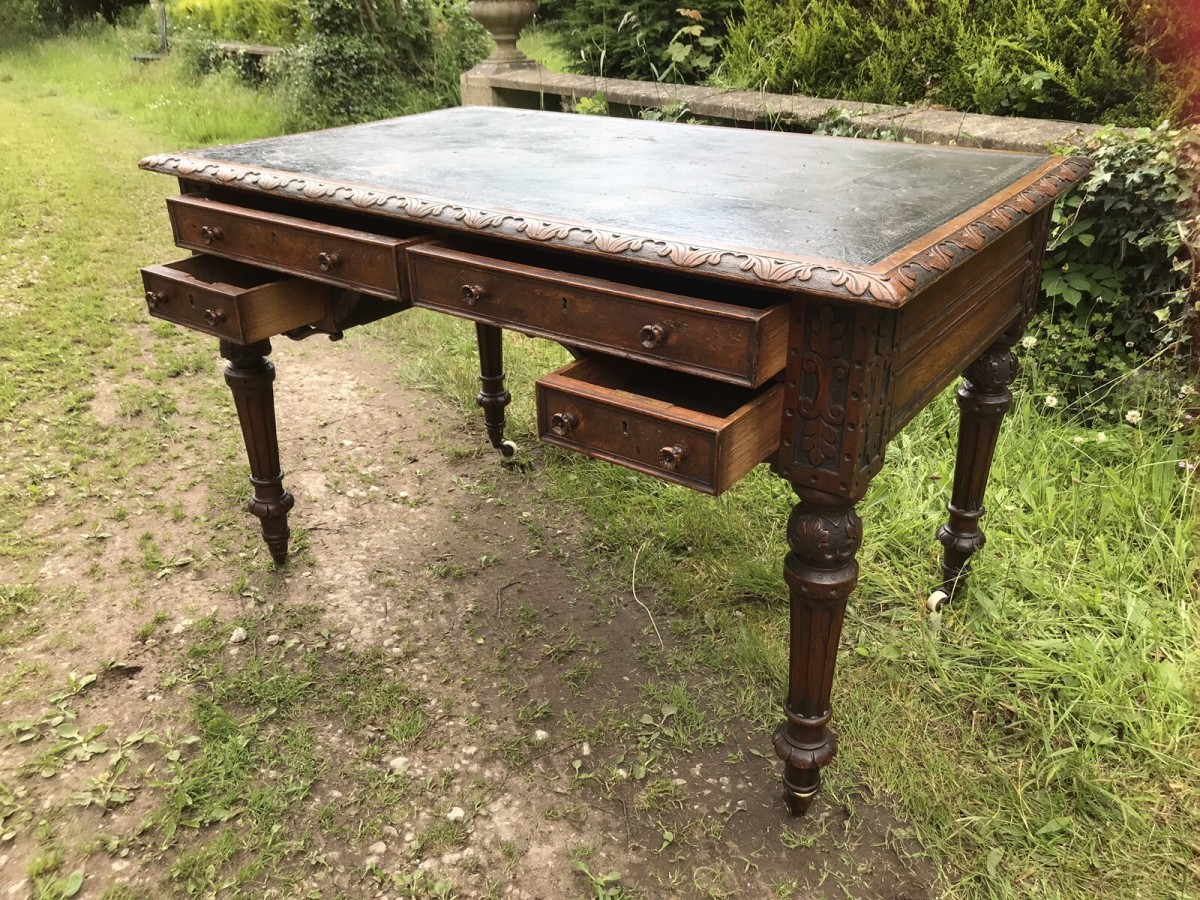 Fine Victorian Carved Writing Desk By Nelson London 1875