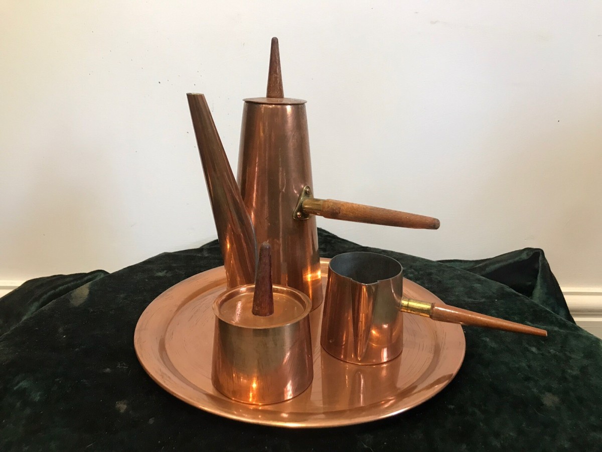 Vintage Arts And Crafts Conical Shaped Copper 4 Pcs Coffee Set By Argy Europe
