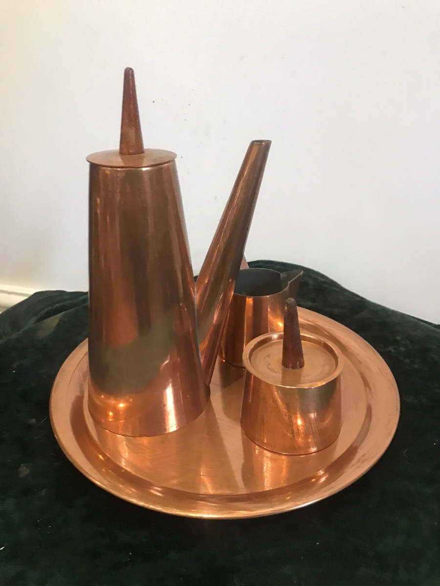 Vintage Arts And Crafts Conical Shaped Copper 4 Pcs Coffee Set By Argy Europe