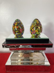 Rare Pair Of Baccarat Multi Coloured Modular Globe Domed Paper Weights. A Pair Of Egg Shaped Contoured Paper Weights With Domed Top. Inside The Globe Module A Stunning Brightly Coloured Floral Display. Hand Crafted Paper Weights Rare And Exciting Items. Fabulous Quality Heavy And Very Interesting Collectors Items. Provenance Part Of Large New York Collectors Lot And Now Part Of Lord Hill Museum Collection. Dimensions In Inches Height 4” Width 3 3/4”