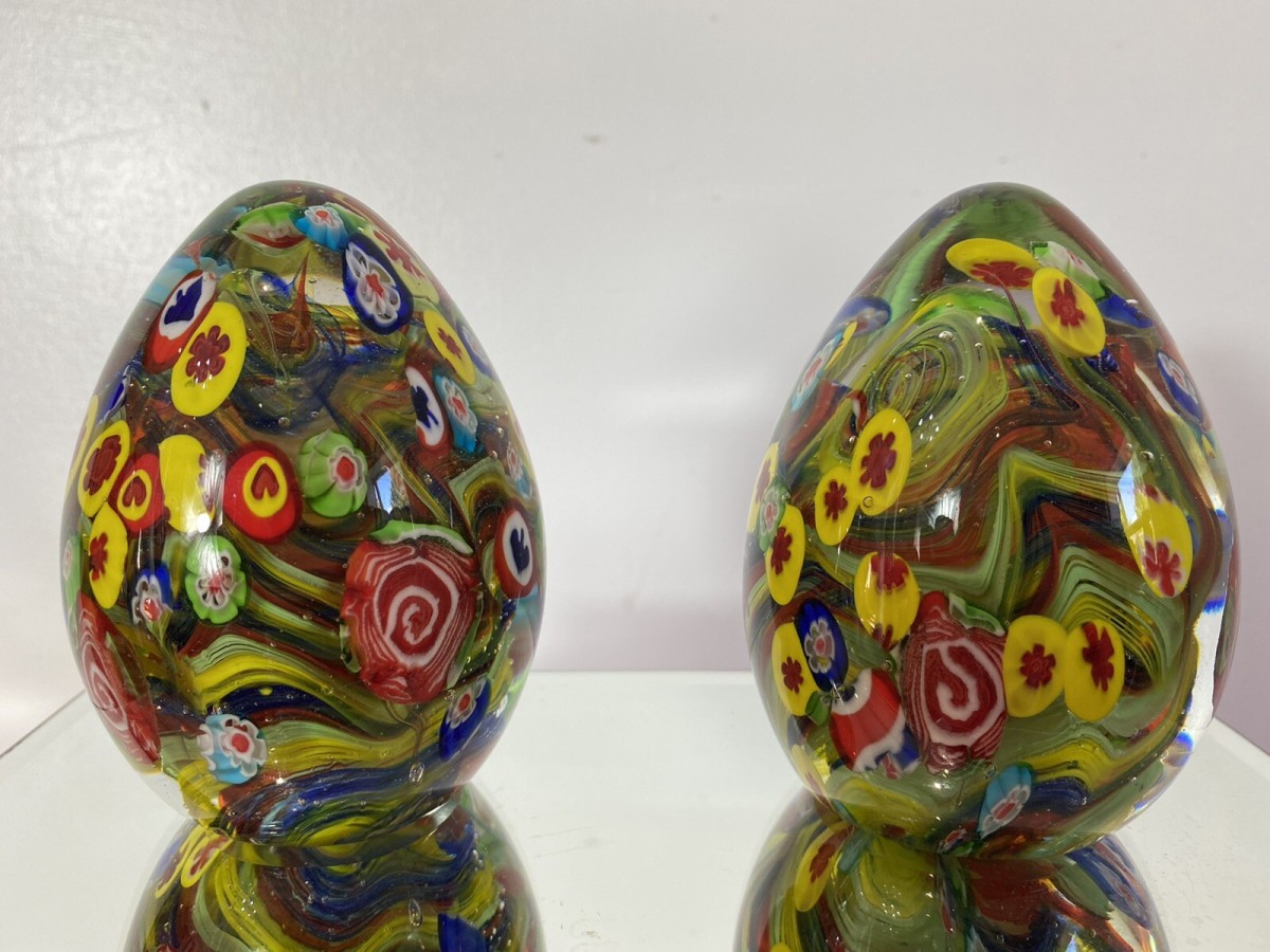 Rare Pair Of Baccarat Multi Coloured Modular Globe Domed Paper Weights