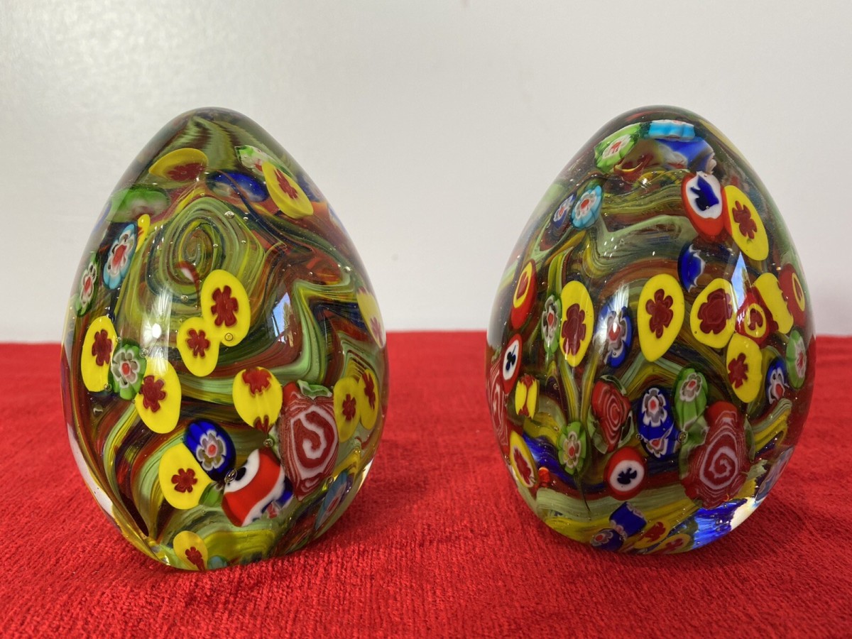 Rare Pair Of Baccarat Multi Coloured Modular Globe Domed Paper Weights