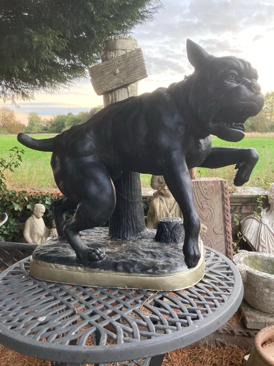 Large Tethered Mastiff Dog Sculpture After Charles Valton