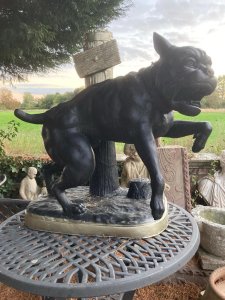 Large Tethered Mastiff Breed Dog Sculpture After Charles Valton (1851-1918)￼ Composition - Resin Listing Description Large Guard Dog Sculpture Of Muscular Mastiff Breed In Elevated Aggressive Pose, Chain Holds Dog To Wooden Post. A Cooy Of The Original Sculpture Cast In Bronze By French Sculpture Charles Valton. Rare Piece. Heavy And Quality Sculpture. Dimensions In Inches Height 24” X Width 29” X Depth 15” For Further Information Please Call The Museum Curator On 07707 488566 Thankyou.