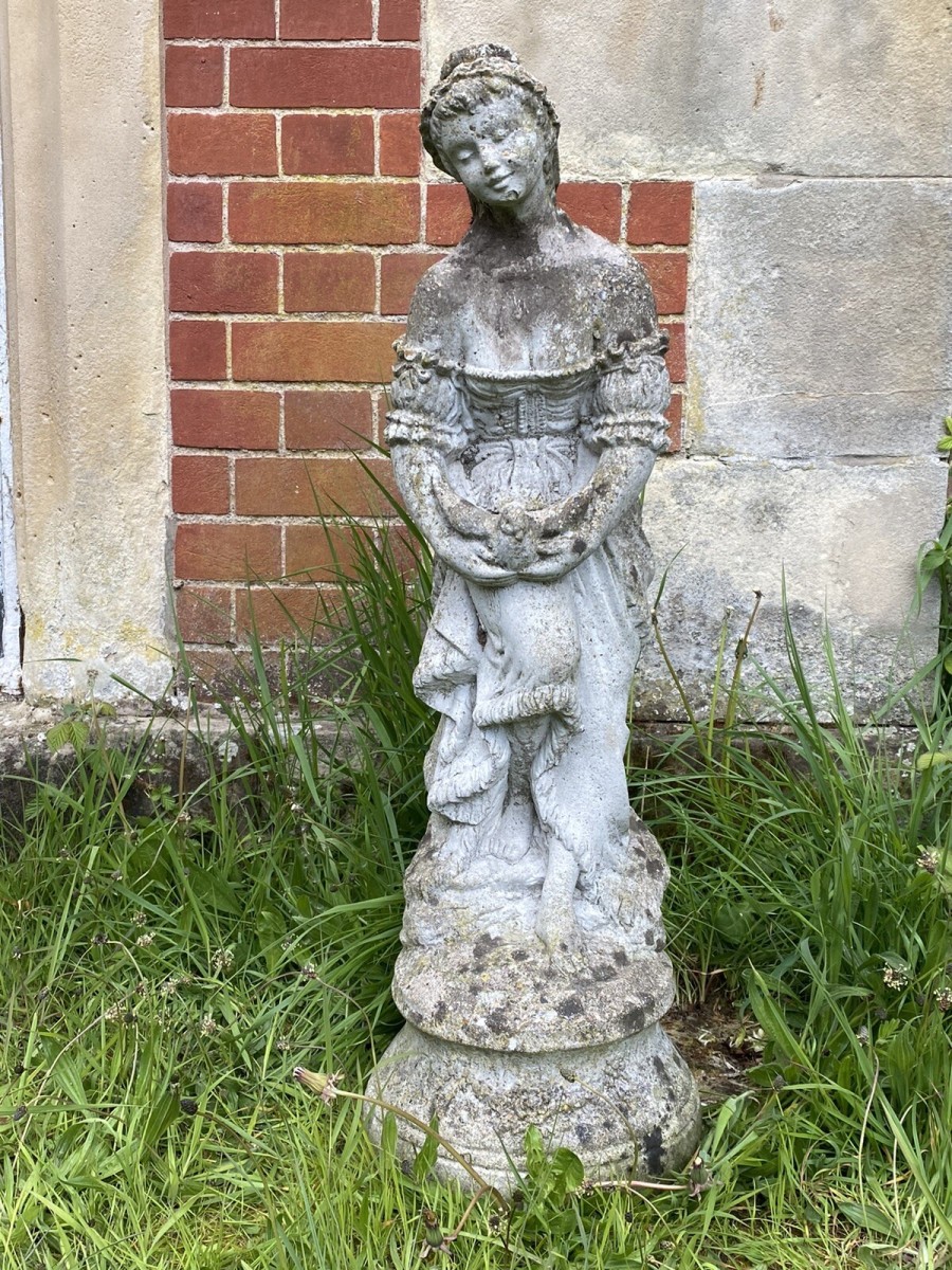 Andromeda Grecian Goddess Holding Turtle Dove Vintage Garden Sculpture