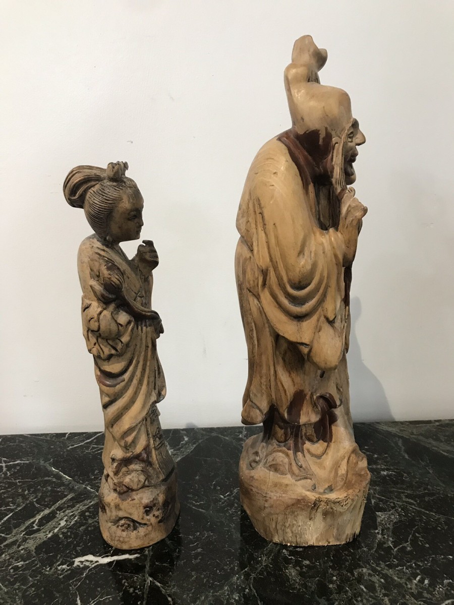 Two Oriental Fruitwood Carvings