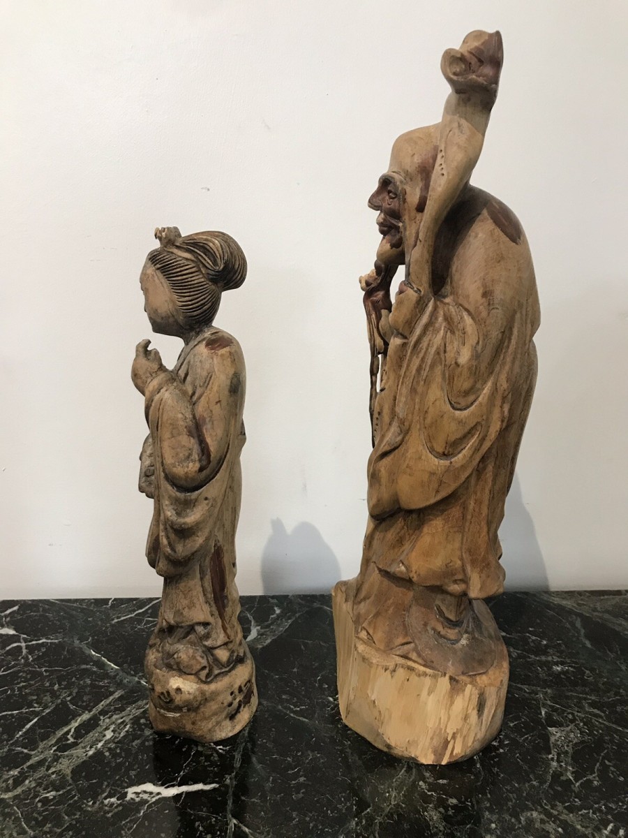 Two Oriental Fruitwood Carvings