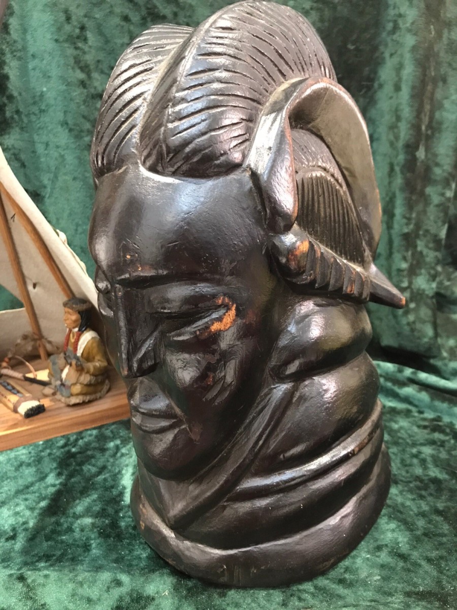 Historic 19th Century Carved Wood Red Cheif Indian Head