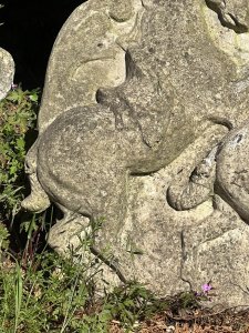 Rearing Stallion Garden Wall Plaque Composition- Reconstituted Stone Listing Description Large Circular Wall Plaque With Relief Image Of Rearing Stallions. Well Weathered Due To Age. Heavy Item 30Kg approx Dimensions In Cms Height 60cm x Width 58cm