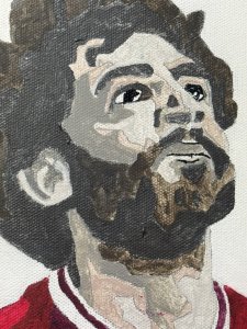 Contemporary Art Professional Footballer Mohamed Salah Liverpool FC Oil Painting Listing Description Contemporary Acrylic Portrait Framed Of Mohamed Salah Professional Premier League Liverpool FC Footballer Player. Mohamed Salah Is Regarded As One Of The Best Football Players of His Generation And One Of The Greatest Wingers Of All Time. Salah Is A Popular Figures In The Realms Of Football, With An Estimated Wealth Of £90 Million From His Liverpool Contract And Endorsement Deals. The Painting Depicts Mohamed Salah Wearing His Liverpool Football Kit, Both Hands Index Fingers Pointed Upwards In A Celebratory Pose. Artwork Painted By Fellow Liverpudlian Artist Sidney Jarret And Monogrammed SJ Right Bottom Corner. Signed And Dated by Artist On Reverse Also. (Brief Artist Bio On Reverse.) A Stunning Piece Of Liverpool Football Memorabilia, A True Collectors Item. Dimensions In Cms Height 73cm X Width 73cm For Further Information Please Call The Museum Curator On 07707 488566 Thank-You.