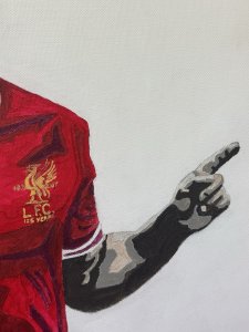 Contemporary Art Professional Footballer Mohamed Salah Liverpool FC Oil Painting Listing Description Contemporary Acrylic Portrait Framed Of Mohamed Salah Professional Premier League Liverpool FC Footballer Player. Mohamed Salah Is Regarded As One Of The Best Football Players of His Generation And One Of The Greatest Wingers Of All Time. Salah Is A Popular Figures In The Realms Of Football, With An Estimated Wealth Of £90 Million From His Liverpool Contract And Endorsement Deals. The Painting Depicts Mohamed Salah Wearing His Liverpool Football Kit, Both Hands Index Fingers Pointed Upwards In A Celebratory Pose. Artwork Painted By Fellow Liverpudlian Artist Sidney Jarret And Monogrammed SJ Right Bottom Corner. Signed And Dated by Artist On Reverse Also. (Brief Artist Bio On Reverse.) A Stunning Piece Of Liverpool Football Memorabilia, A True Collectors Item. Dimensions In Cms Height 73cm X Width 73cm For Further Information Please Call The Museum Curator On 07707 488566 Thank-You.