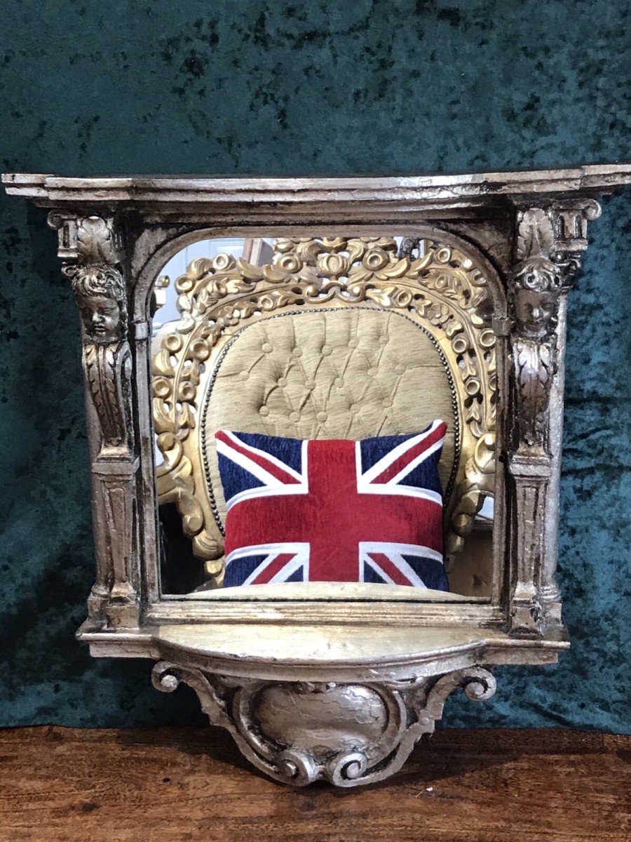Primary image for Italian Reproduction Silver Serpentine Shaped Cherub Pier Glass Mirror