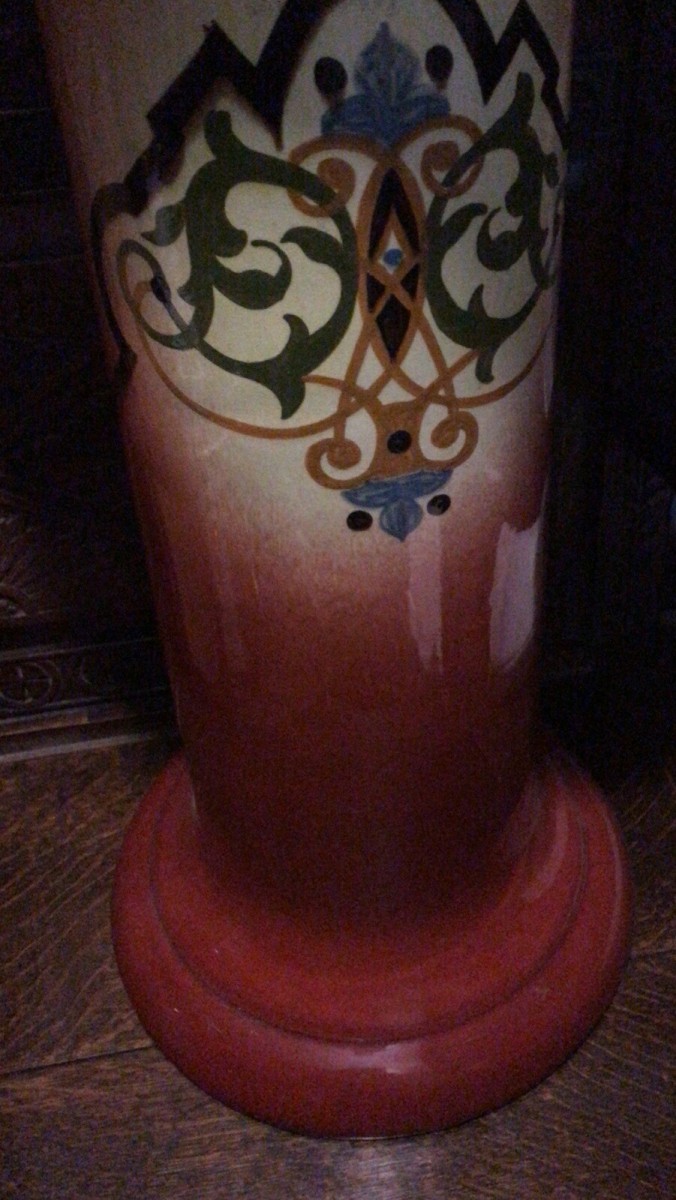 Moorcroft Style Edwardian Maroon Ombré Drip Glaze Floral Jardinière On Stand