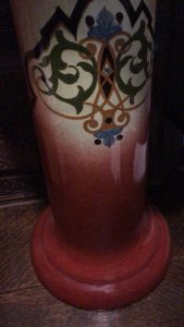 Moorcroft Style Edwardian Maroon Ombré Drip Glaze Floral Jardinière on Stand Circa - 1905 Composition - Glazed Ceramic Listing Description Period Edwardian Maroon & Yellow Ombre Jardiniere On Stand, Comprised Of A Large Bulbous Bowl Vase Drip Glazed And Hand Painted With Central Folate Scroll Motif In Vibrant Green, Blue And Gold Hues . Sits Upon Cylindrical Column With Matching Frontal Motif. Unmarked. Showing Original Kiln Rest Marks Underneath. Stunning Decorative Antique Jardiniere For Plant Or Floral Display. Condition - Pristine Used Small Scratches To Glaze May Be Visible Due To Age And Usage. No Structural Damage. For Further Information / Pictures Please Call 07376618513 Dimension In Inches Total Standing Height 35" Bowl H 10.5 X W 13.5 X D 13.5" Stand H 25.5" W at base 11 X D 11"