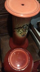 Moorcroft Style Edwardian Maroon Ombré Drip Glaze Floral Jardinière on Stand Circa - 1905 Composition - Glazed Ceramic Listing Description Period Edwardian Maroon & Yellow Ombre Jardiniere On Stand, Comprised Of A Large Bulbous Bowl Vase Drip Glazed And Hand Painted With Central Folate Scroll Motif In Vibrant Green, Blue And Gold Hues . Sits Upon Cylindrical Column With Matching Frontal Motif. Unmarked. Showing Original Kiln Rest Marks Underneath. Stunning Decorative Antique Jardiniere For Plant Or Floral Display. Condition - Pristine Used Small Scratches To Glaze May Be Visible Due To Age And Usage. No Structural Damage. For Further Information / Pictures Please Call 07376618513 Dimension In Inches Total Standing Height 35" Bowl H 10.5 X W 13.5 X D 13.5" Stand H 25.5" W at base 11 X D 11"