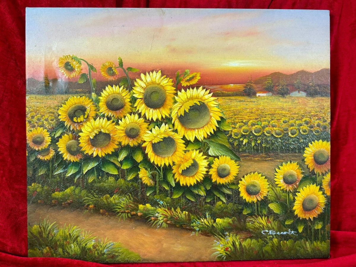 20th Century Painting Charles Redmond Benolt Field Of Sunflowers