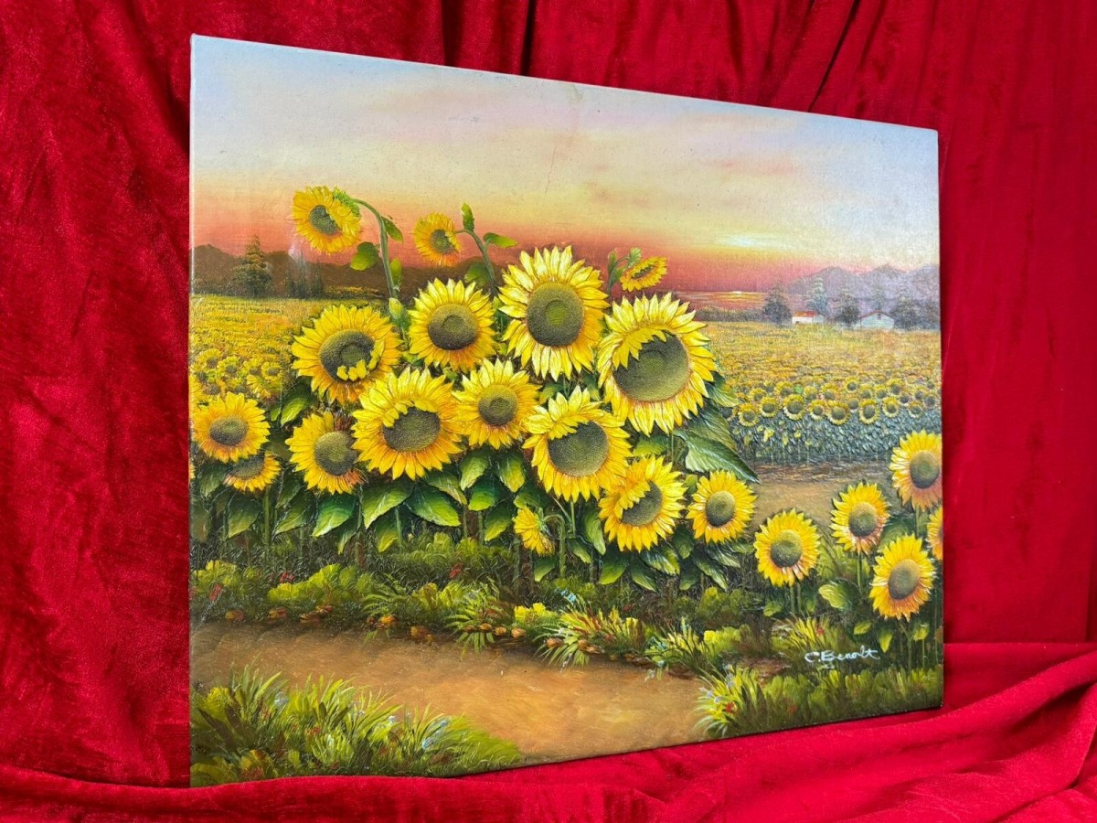 20th Century Painting Charles Redmond Benolt Field Of Sunflowers