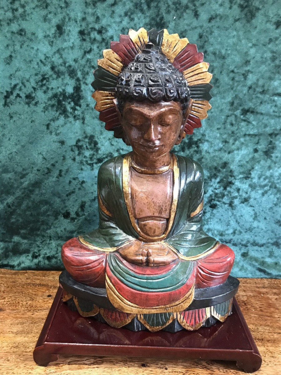 Primary image for Asian Hand Carved Wood Painted Budda Statue