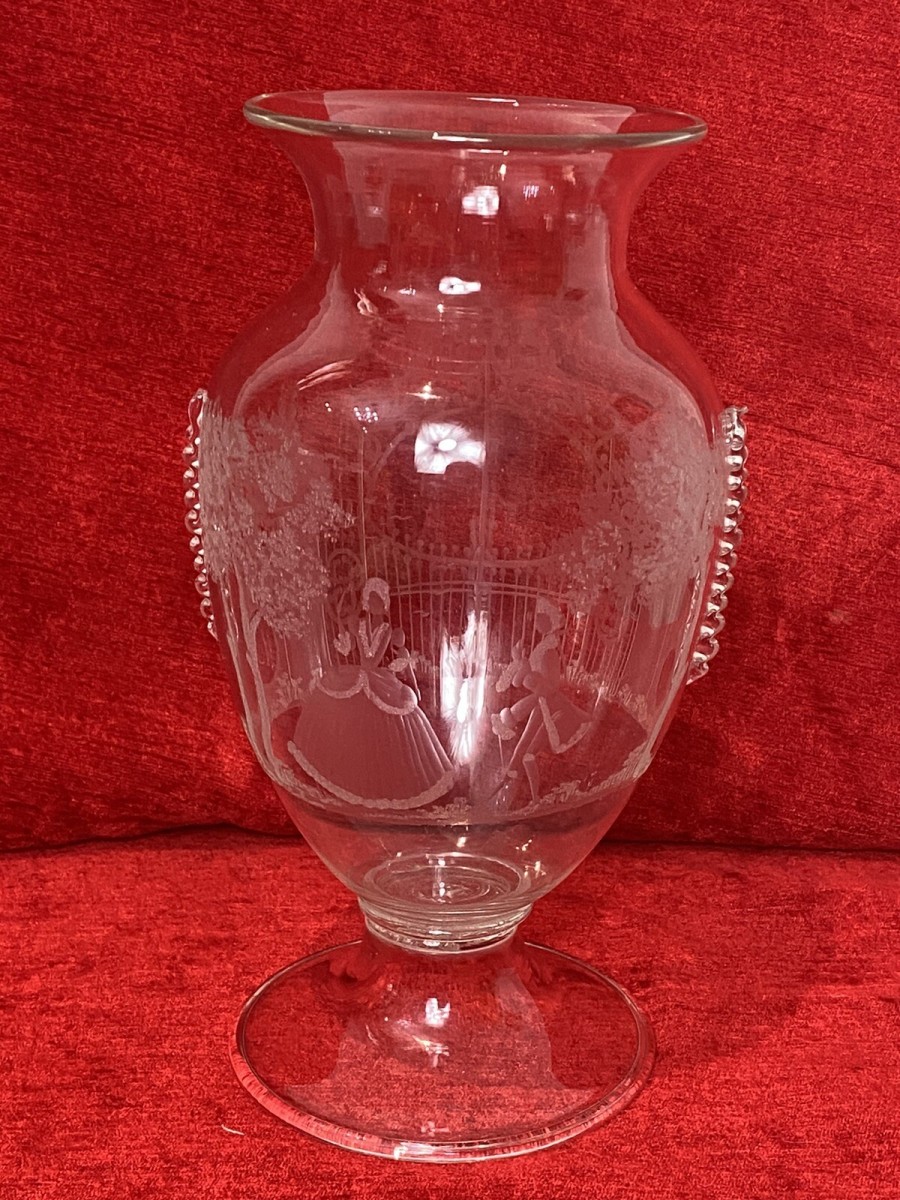 French Antique 19th Century Palace Of Versailles Etched Glass Decorative Vase