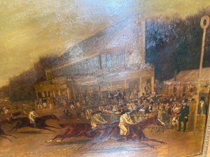 19th Century Fine Art Royal Ascot Grand Stand Opening Gold Cup Day Oil Painting After J F Herring Circa - 1843 Composition - Oil On Canvas Listing Description Wonderful 19th Century Oil Painting After J Frederick Herring Titled 'Grand Stand Gold Cup Day' The Scene Depicts The Opening Of The First Grandstand At Royal Ascot Racecourse. The Bustling Racetrack With Horses And Jockeys Racing For The Gold Cup. The Grandstand Filled With Hundreds Of Smartly Dressed Figures Carefully Watching The Race Unfold. An Exceptional Fine Art Investment for Horse Racing Enthusiast. Signed And Dated by Artist And Set In Original Gilt Wood Frame. Minor Gilding Missing On Frame Due To Age. Dimensions In Cms Height 67cm X Width 91cm