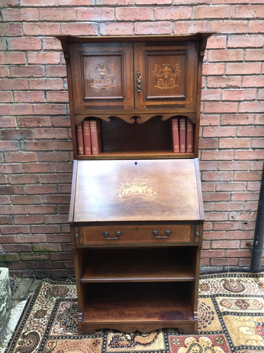 Primary image for Fine Red Walnut Arts And Crafts Secretaire Bookcase