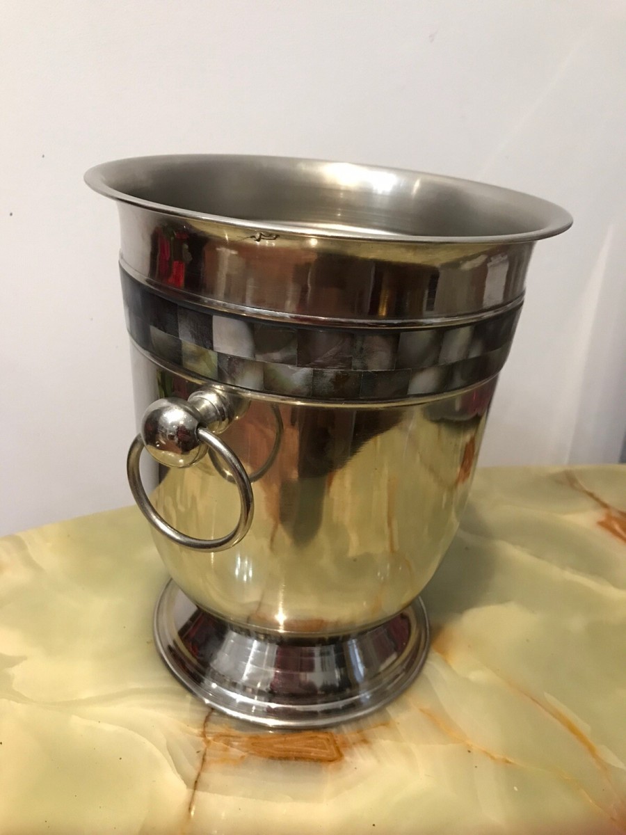 Reproduction Silver Plate Champagne Bucket With Mother Of Pearl Banding