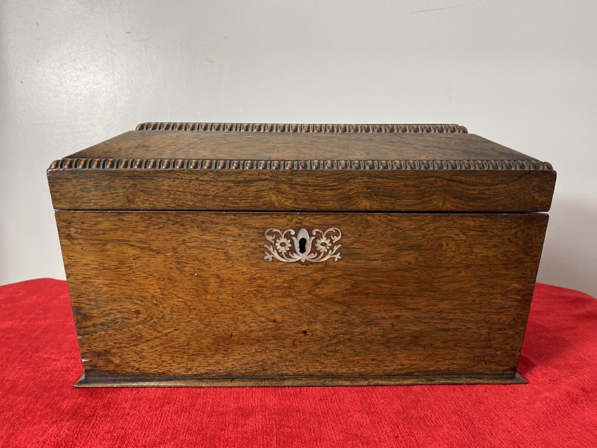 William Iiii Rosewood Sarcophagus Shaped Tea Caddy With Mother Of Pearl Inlay