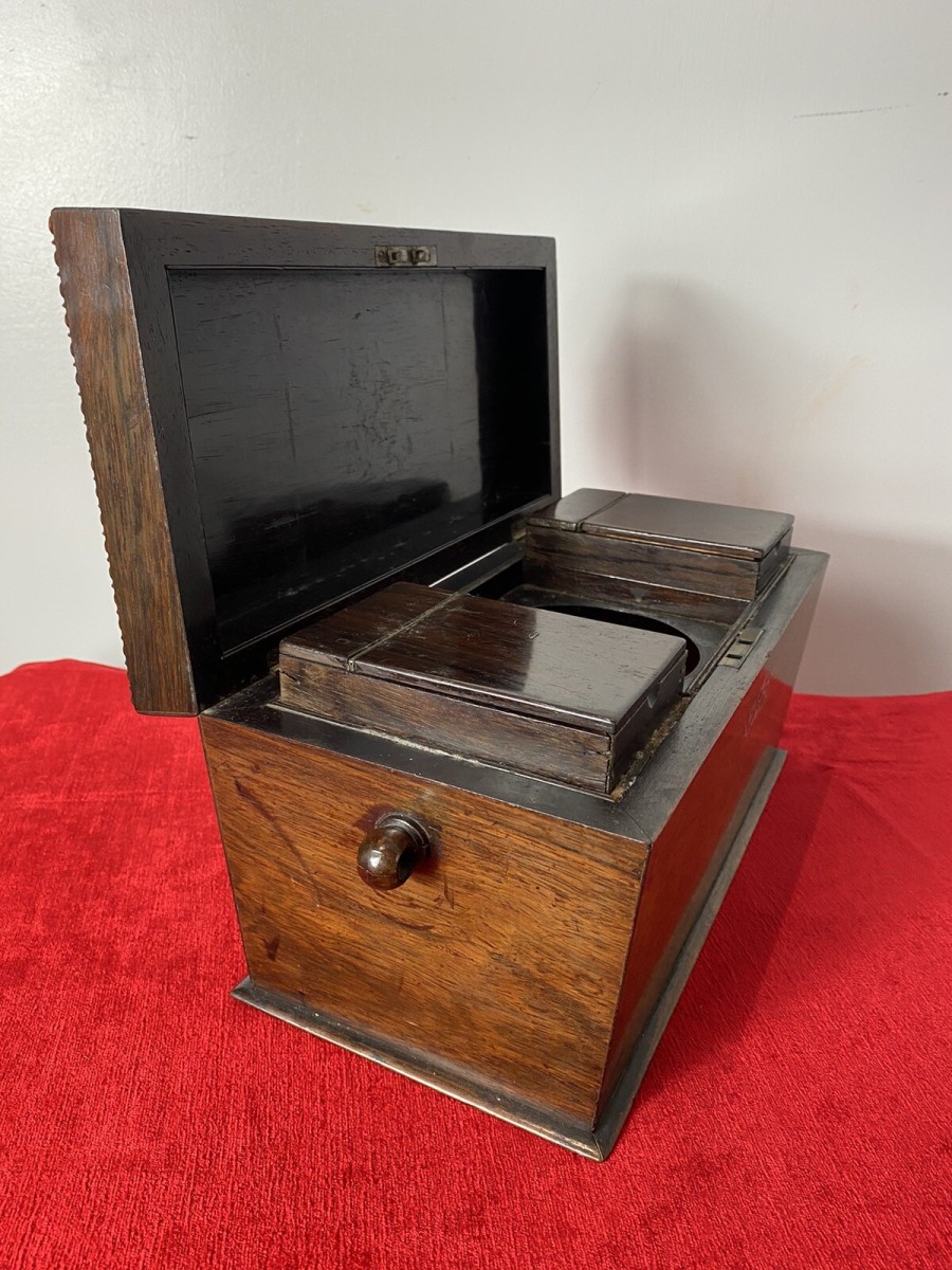 William Iiii Rosewood Sarcophagus Shaped Tea Caddy With Mother Of Pearl Inlay