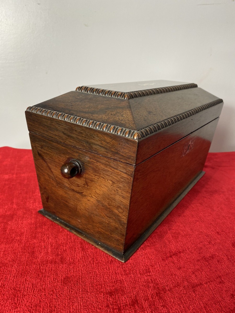 William Iiii Rosewood Sarcophagus Shaped Tea Caddy With Mother Of Pearl Inlay