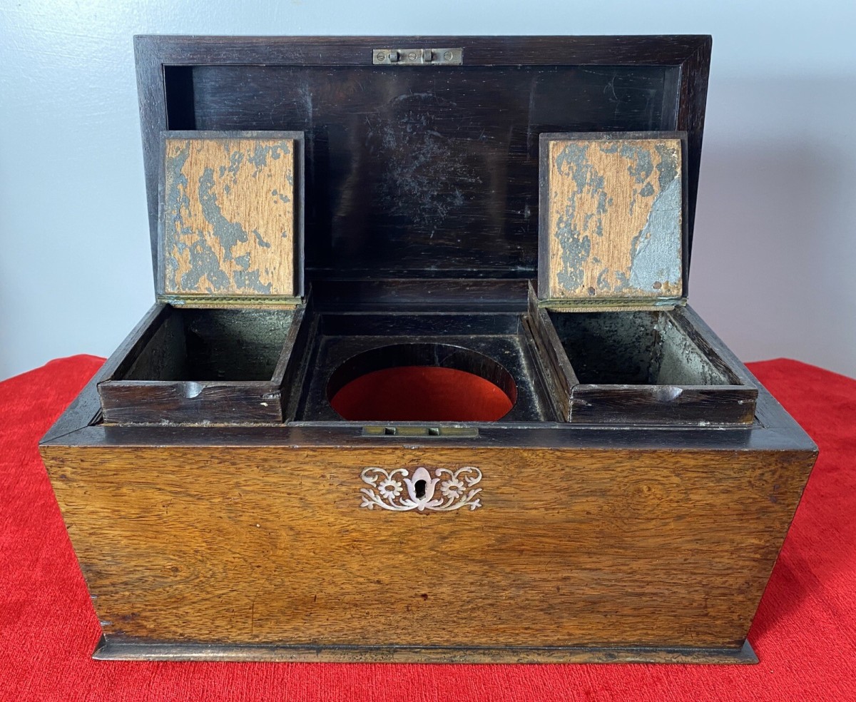 William Iiii Rosewood Sarcophagus Shaped Tea Caddy With Mother Of Pearl Inlay