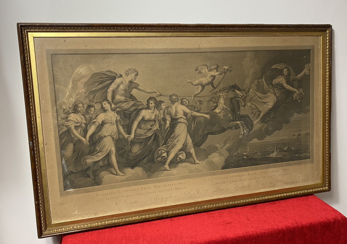 Classical Copper Plate Etching Titled Quadrijugis Invictus Equis Sol Aureus Exit