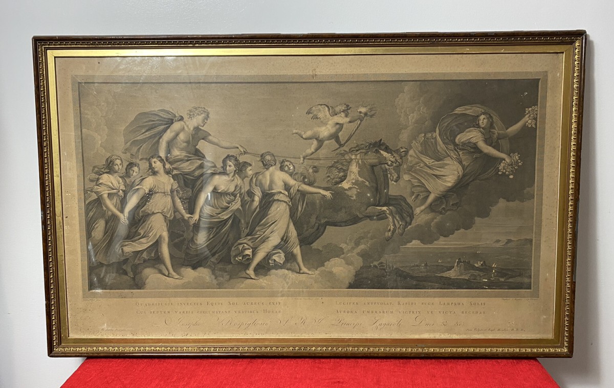 Classical Copper Plate Etching Titled Quadrijugis Invictus Equis Sol Aureus Exit