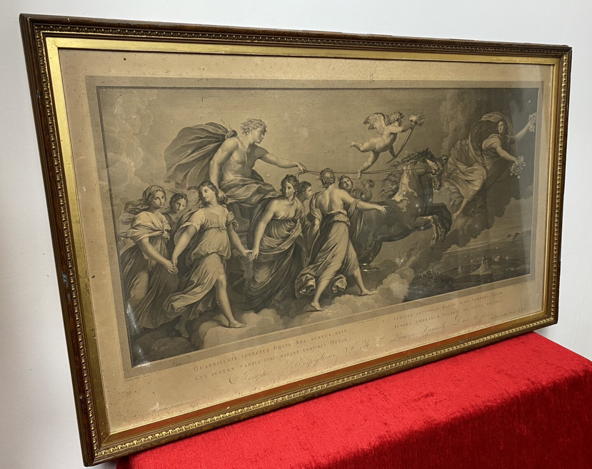 Classical Copper Plate Etching Titled Quadrijugis Invictus Equis Sol Aureus Exit